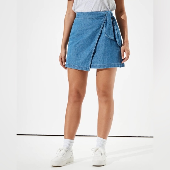 American Eagle Chambray Blue Denim Wrap Skirt - Picture 1 of 5